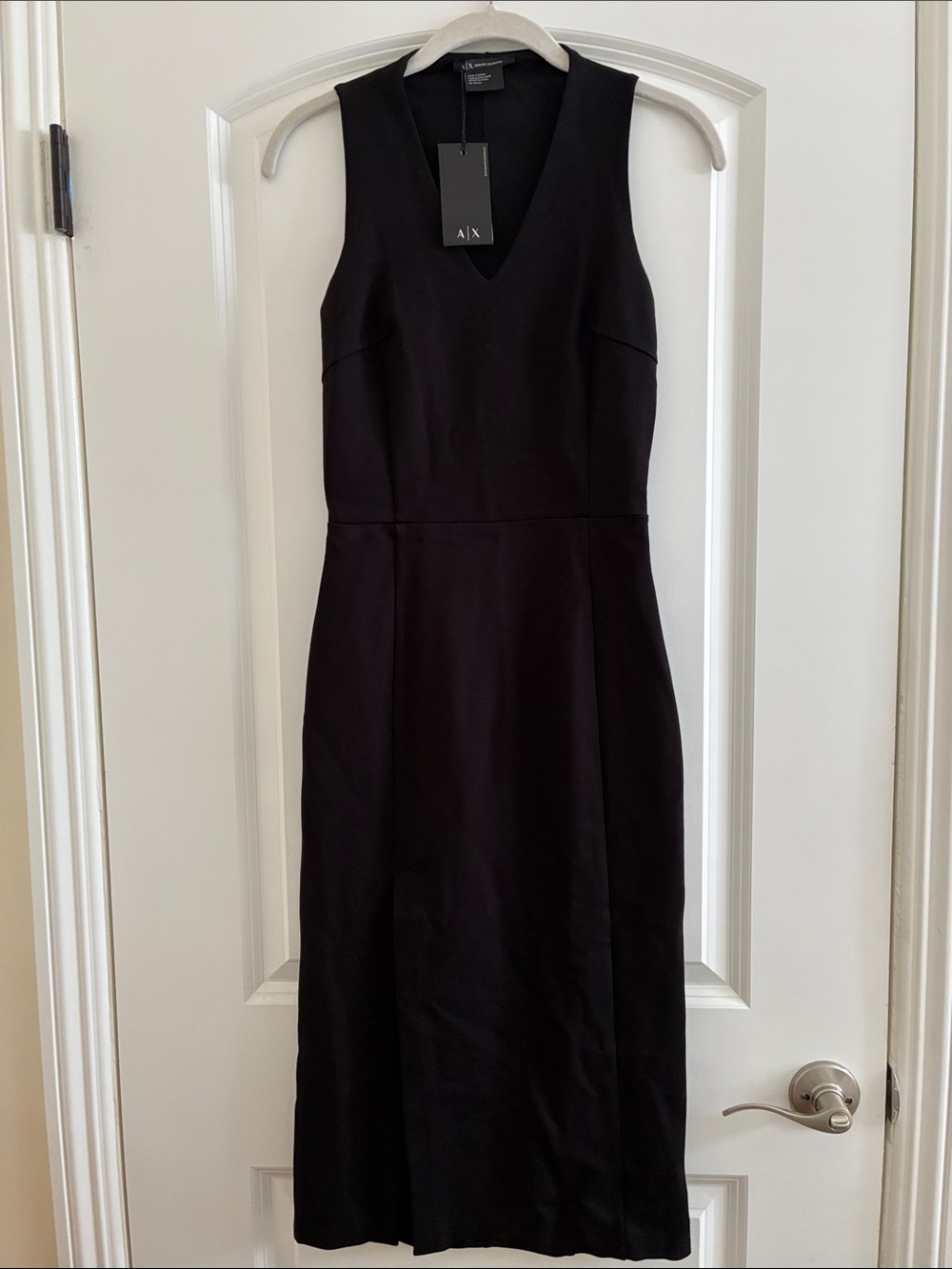 A/X Armani Exchange Sleek Black Midi V-Neck Dress